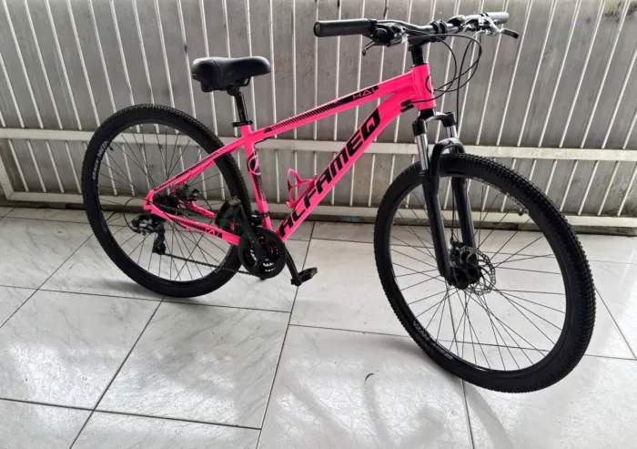 Bicicleta alfameg toda em alumínio revisada com nota