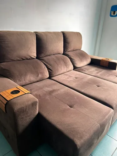 Sofá de luxo em Suede retrátil e reclinável entrego