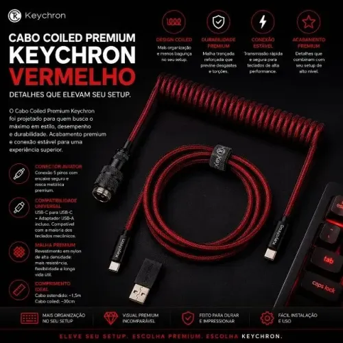 Cabo Coiled Premium Keychron Vermelho (SP)