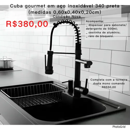Cuba gourmet em aço inoxidável 304 preta