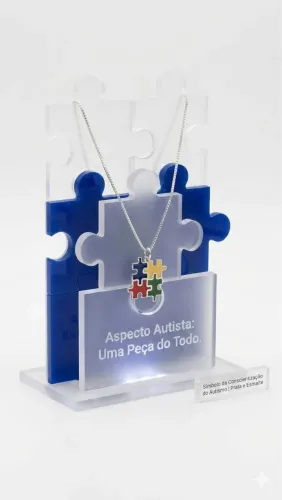 Corrente Veneziana E Pingente Autismo Prata 925 Legítima