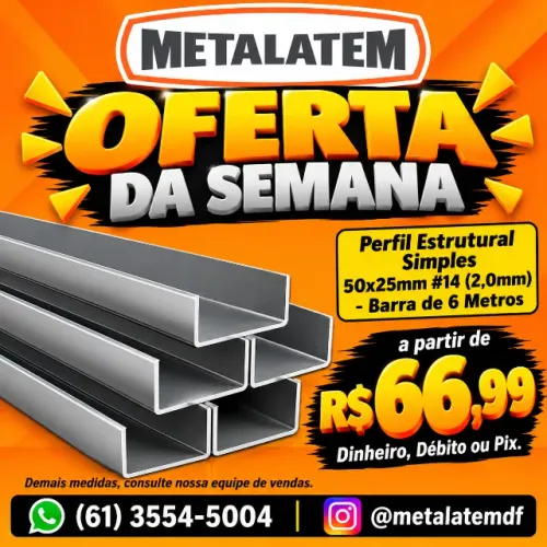 Perfil Estrutural Simples 50x25mm #14 (2,0mm) - Barra de 6 Metros