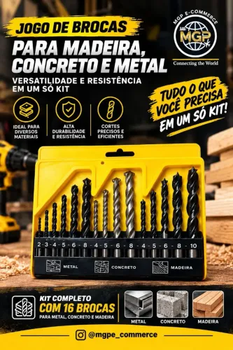 Kit 16 Brocas (Metal, Concreto e Madeira)
