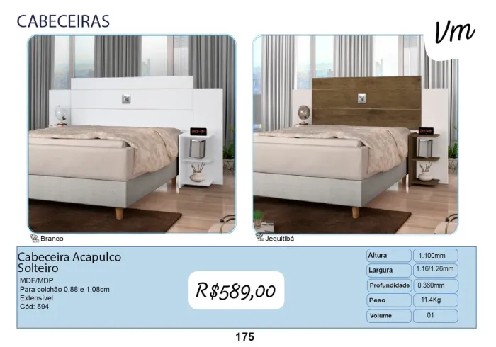 Cabeceira Acapulco Solteiro MDF/MDP Para colchão 0,88 e 1,08cm Extensível