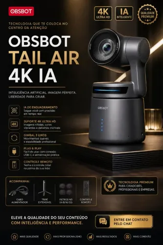 OBSBOT Tail Air 4K IA Completa | Controle + Tripé + Lentes/Filtros