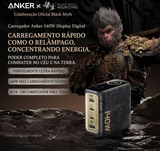 Carregador ultra rápido 140w versão limitada anker black myth wukong