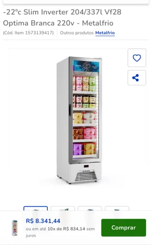 Freezer Vertical Expositor Metalfrio 240L (Para Sorvetes/Congelados) + Transformador 