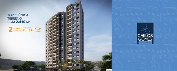 Apartamentos de 61m2 a 65m2 no Condomínio Maestro Carlos Gomes Residencial, 2 Dormitórios,