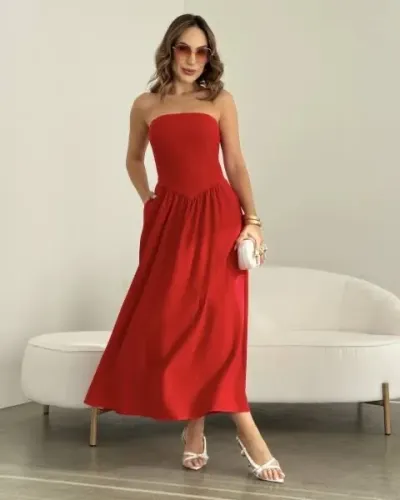 Vestido Vermelho com bolso 