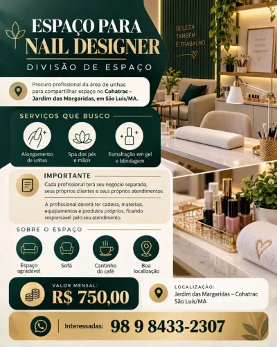 OPORTUNIDADE PARA NAIL DESIGNER / MANICURE com experiência