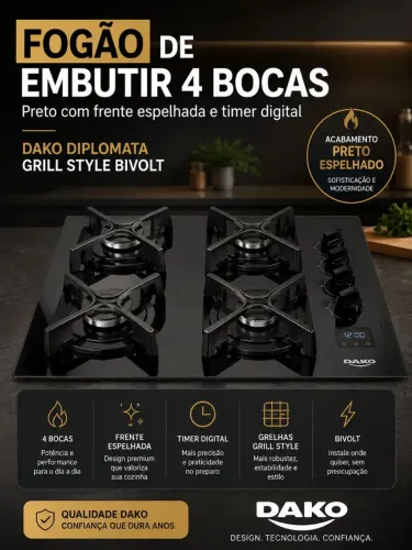 Fogão de Embutir Dako Diplomata Grill Style - 4 Bocas