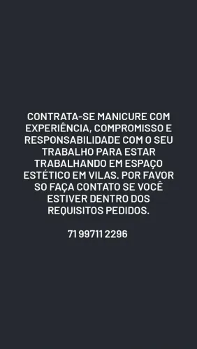 Vaga para Manicure com experiência