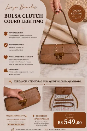 Bolsa Luiza Barcelos em couro legítimo