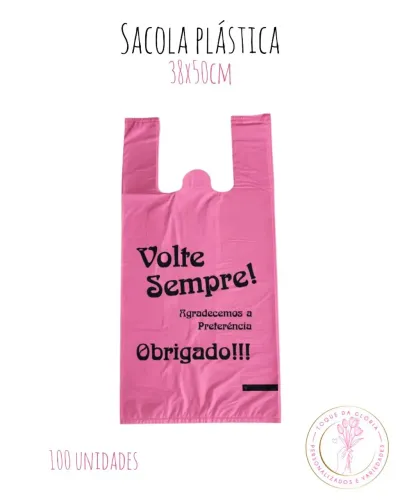 Sacola plástica 38x50cm ? Rosa pink estampada