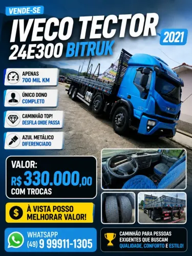 Iveco tector 24e300 bitruk 2021 azul metálico top coisa linda....