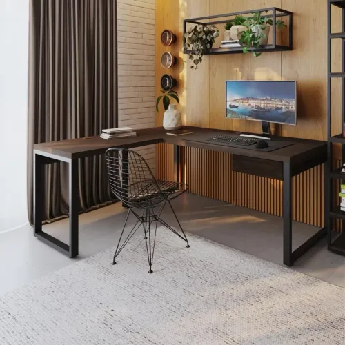 Mesa em L Industrial 190x160 com Gaveta - Nova Lacrada | R$ 749