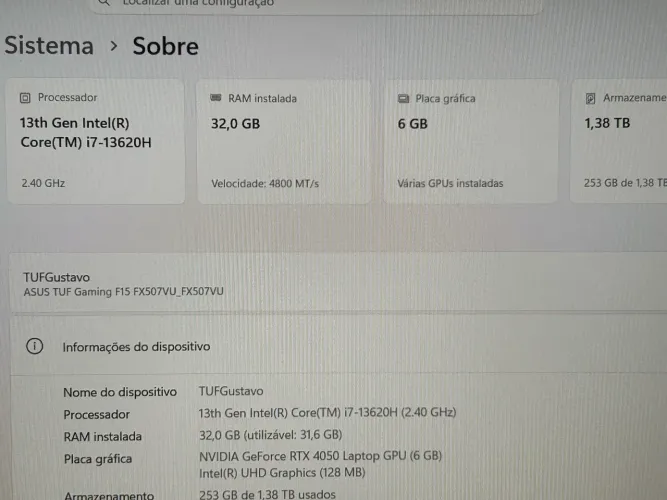Notebook Gamer Asus Tuf