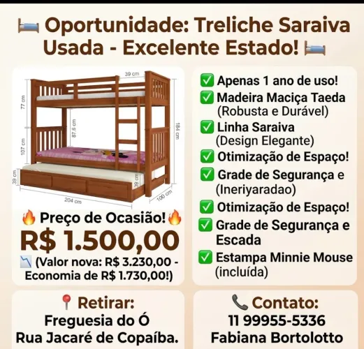 Treliche Solteiro de Madeira Maciça Saraiva Freijó Sa
