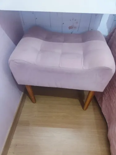 Puff recamier banqueta de veludo retrô com pés de madeira palito para penteadeira