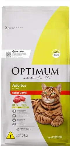 Ração Optimum para Gatos Adultos Sabor Carne 3kg