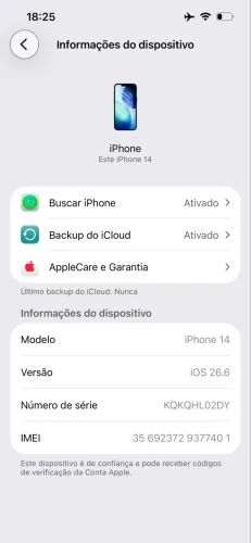 ? iPhone 14 128GB Meia-Noite | 88% Bateria | Original