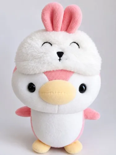 Pelúcia Pinguim Coelhinho Rosa - Super Fofo