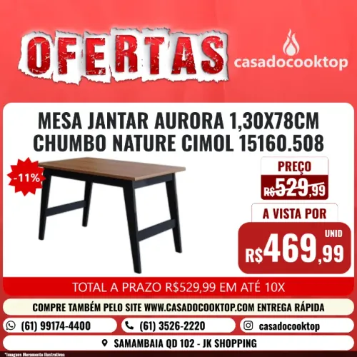 MESA JANTAR AURORA 1,30X78CM CHUMBO / NATURE CIMOL 15160.508