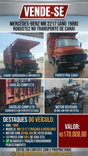Caminhão canavieiro Mercedes Benz 2217 traçado e reduzido