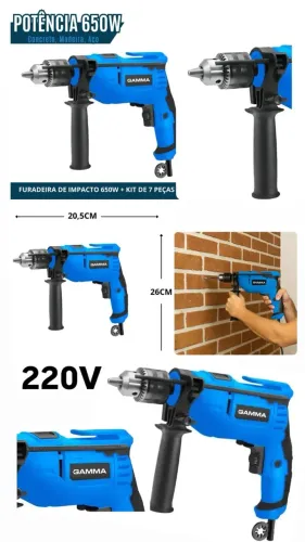 Furadeira de Impacto 1/2" 650W com impacto profissional 220V Gamma + Garantia
