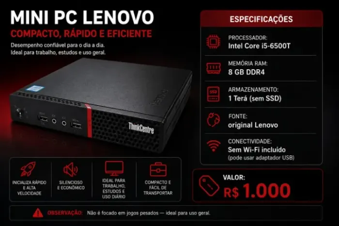 Mini PC ThinkCentre M900 i5 | 8GB RAM | HD | Fonte Original