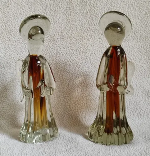 Par de Anjos em Cristal Murano São Marcos - Cor Âmbar