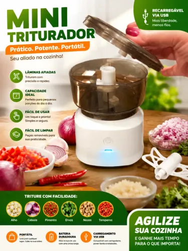 Mini Triturador para Temperos Carregamento USB Prático e Eficaz