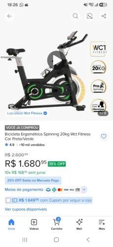 Bicicleta ergométrica Spinning 20Kg Wct Fitness