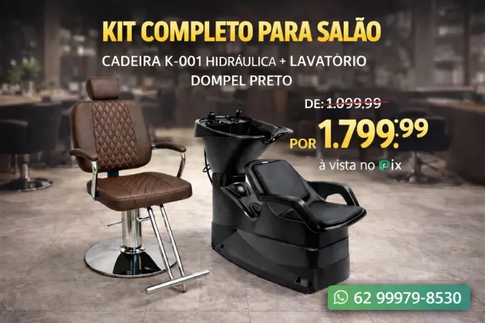 Combo Profissional para Salão - Cadeira Hidráulica K-001 + Lavatório Dompel Preto