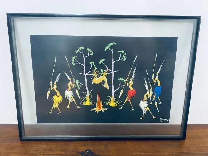 Quadro Antigo Pintura Africana Guache Assinado Epopo Anos 50
