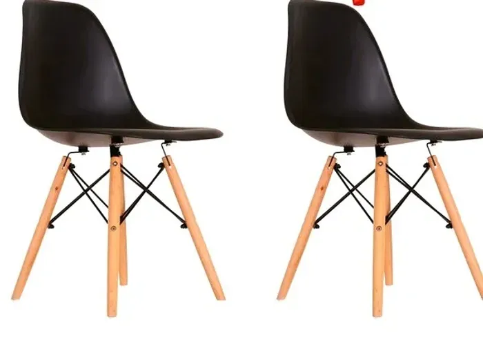 Par Cadeira Charles Eames Eiffel polipropileno Assento e encosto preto pés tipo palito