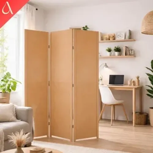 Kit 3 biombos MDF - Três biombos de MDF, cada um com 3 folhas.