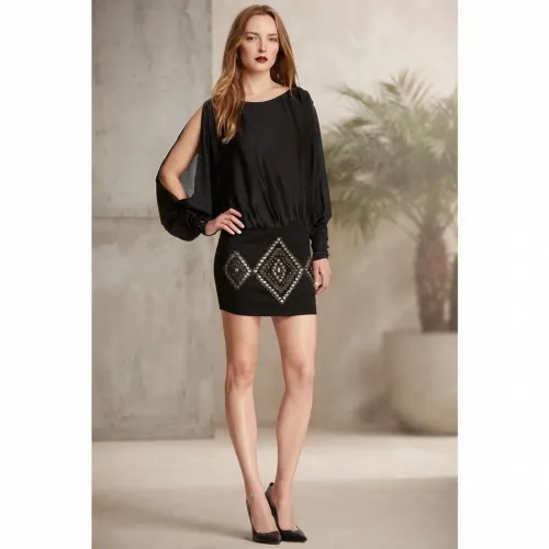 Vestido Preto Hale Bob Original Tamanho P - Seda Georgette e Tachas