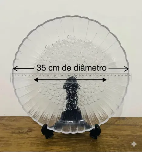 Centro De Mesa Prato Bolo Vidro Trabalhado Anos 70 Retro