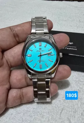 Relógio da Paazomu prateado mostrador azul original