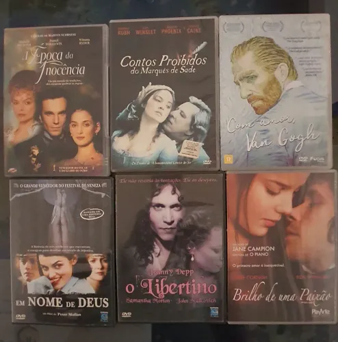 Kits de 6 filmes em DVDs originais/ A época da inocência, Com amor, Van Gogh, O libertino