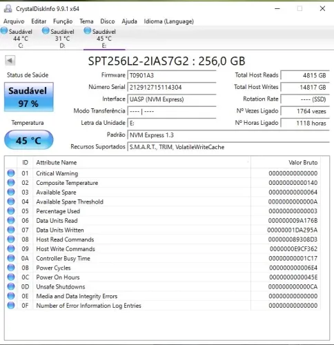 SSD M.2 2280 Neo Forza 256GB - Estado de Seminovo(Pouquíssimo Uso)