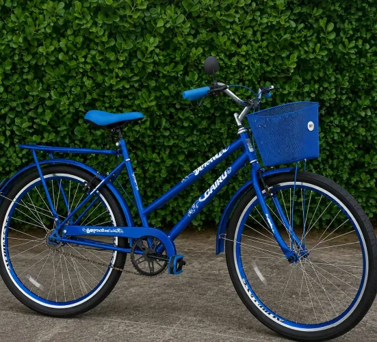 Bicicleta azul com nota