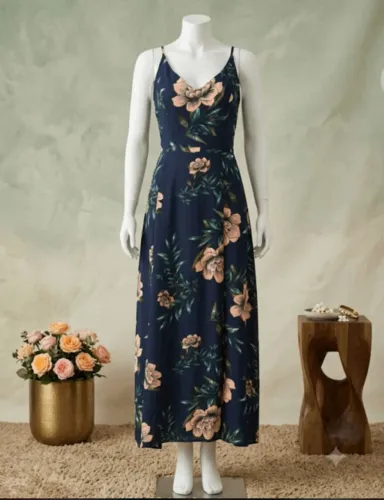 Vestido Longo Road Mel Azul Marinho Floral