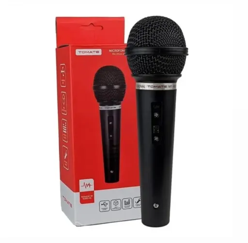 Microfone Tomate Mt-1018 Dinâmico Para Karaokê Cabo 3 Metros Cor Prateado Preto