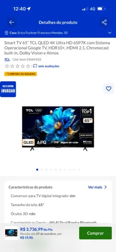 TV TCL 65? QLED 4K Ultra HD 65P7K