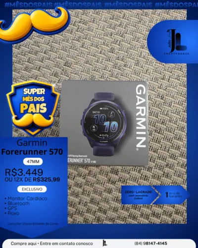GARMIN FORERUNNER 570, 47MM, ROXO, LACRADO, EXCLUSIVO!