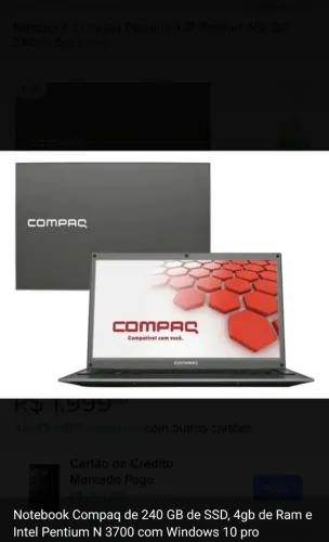 Notebook Compaq Presario 427, 4gb de Ram, SSD 240, Windows 10