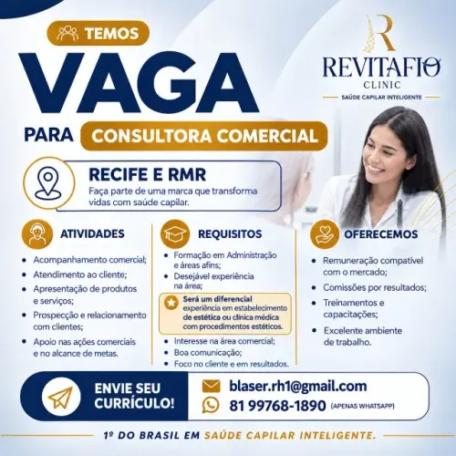 Consultora Comercial- Com Experiência em Vendas- Salário a combinar - Recife e RMR