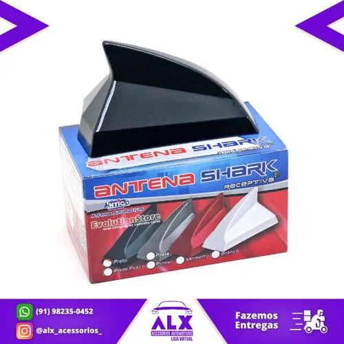 Antena de Teto Esportiva Tubarão Shark Receptiva Am/Fm Preta - Fácil Instalação